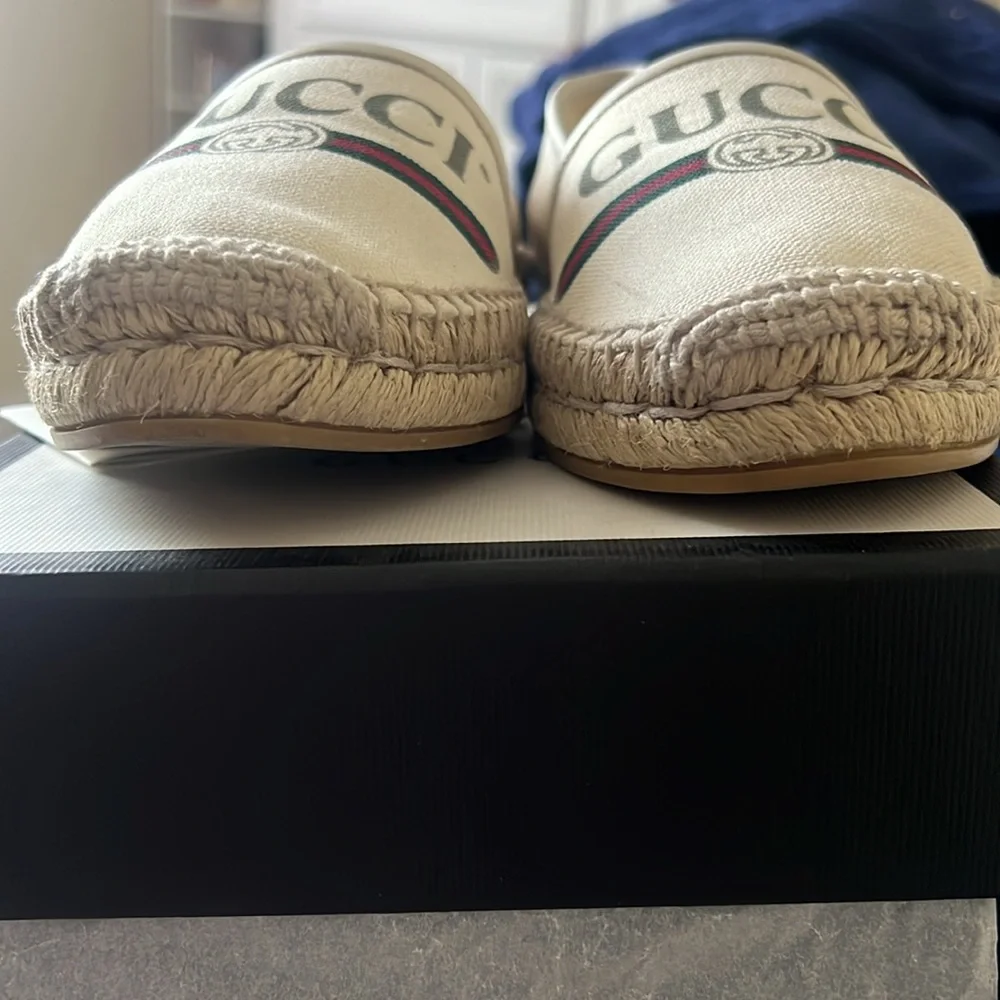 GUCCI Women's GG Logo EU 39 Web cream color Canvas Espadrilles Flats - Picture 4 of 16